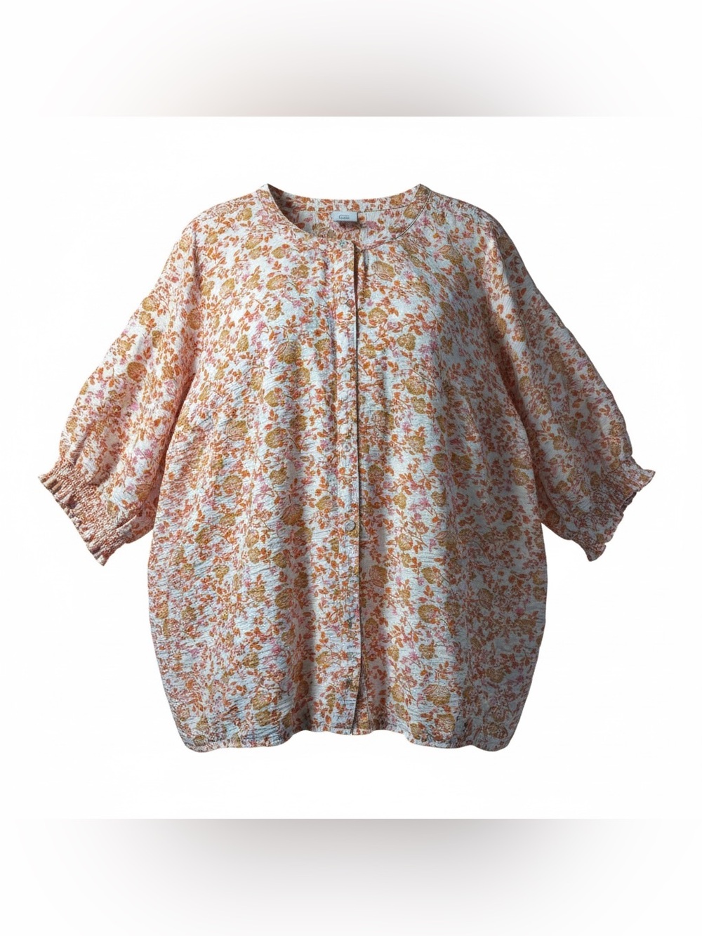 Croft & Barrow Women's Blouse Size 2X Orange Floral V-Neck Puff Sleeve Top